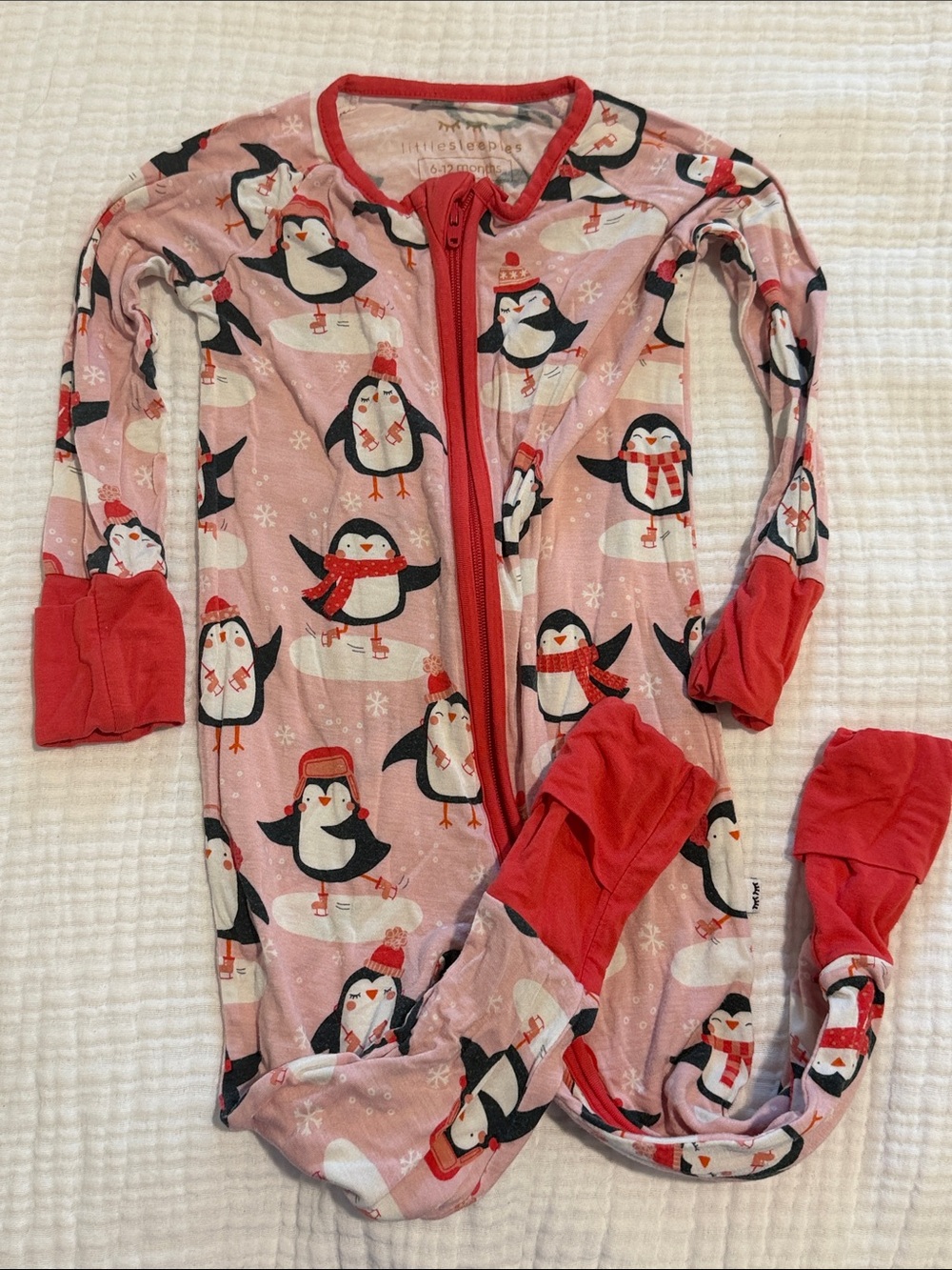 Little Sleepies Pink Penguin Print Zipper Footed Pajamas